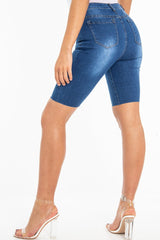 Dark Wash Seam Front Raw Hem Denim Cycle Shorts - Kayli-Shorts