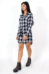Darla Navy And White Checked Shirt Dress-Dresses
