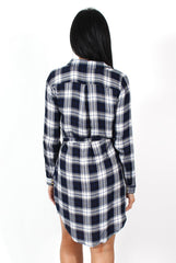 Darla Navy And White Checked Shirt Dress-Dresses