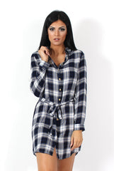 Darla Navy And White Checked Shirt Dress-Dresses