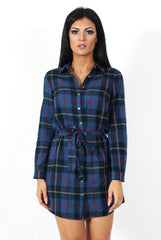 Darla Navy Checked Shirt Dress-Dresses