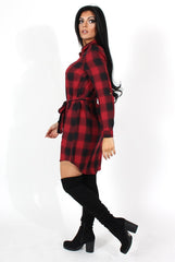 Darla Red And Black Checked Shirt Dress-Dresses