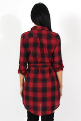 Darla Red And Black Checked Shirt Dress-Dresses