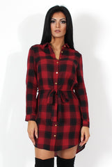 Darla Red And Black Checked Shirt Dress-Dresses