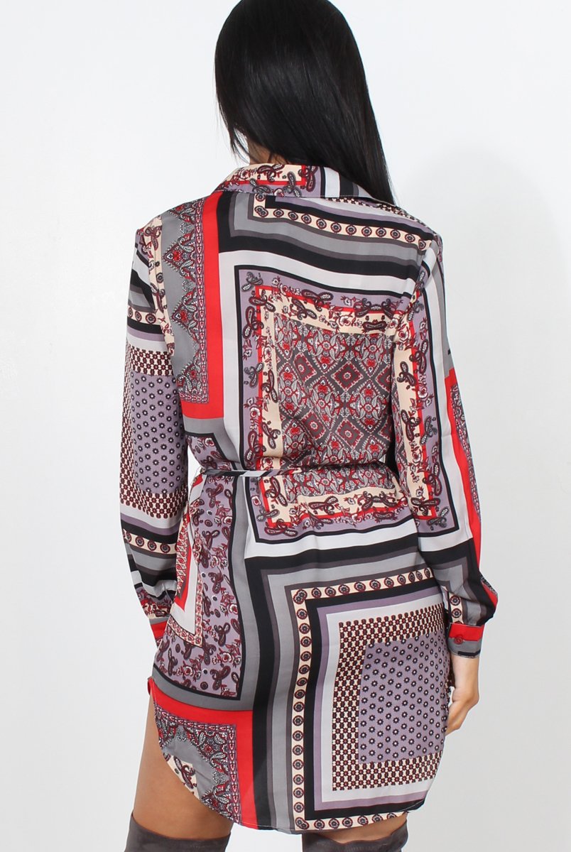 Darna Grey Paisley Print Shirt Dress-Dresses