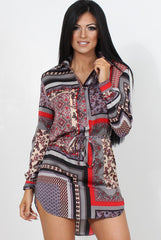 Darna Grey Paisley Print Shirt Dress-Dresses
