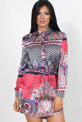 Darna Pink Paisley Print Shirt Dress-Dresses