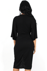Debra Black V Neck Crossover Dress-Dresses