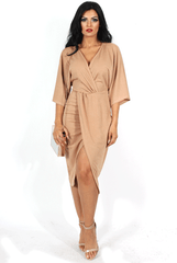 Debra Camel Crossover Dress-Dresses