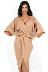 Debra Camel Crossover Dress-Dresses