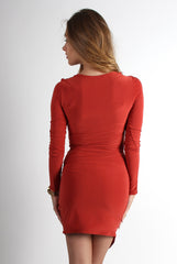 Deena Rust Wrap Bodycon Dress-Dresses