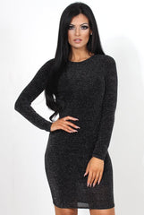 Delara Black Drooped Back Dress-Dresses