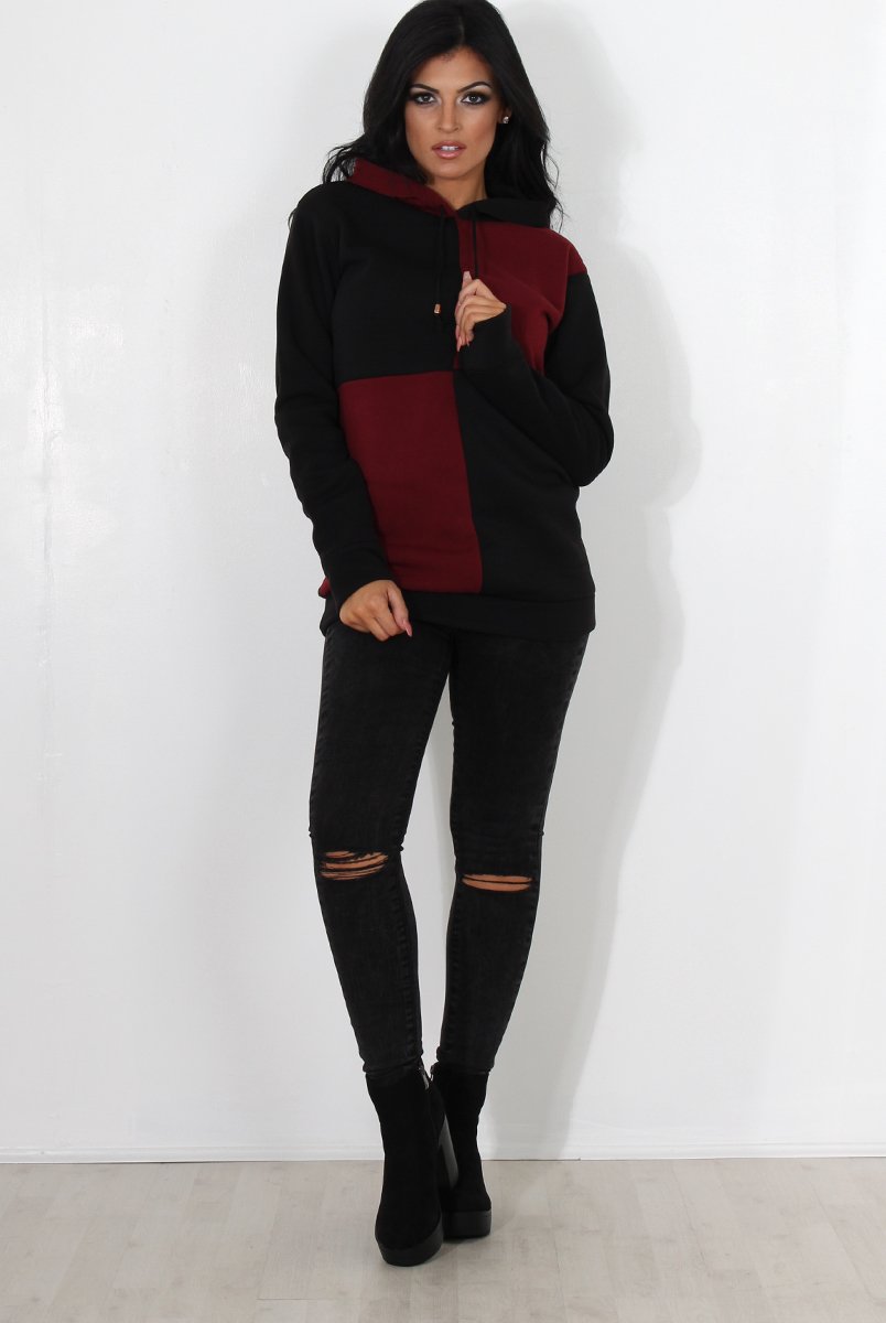 Delora Wine Panel Hoodie-Hoodies