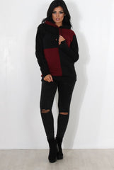 Delora Wine Panel Hoodie-Hoodies