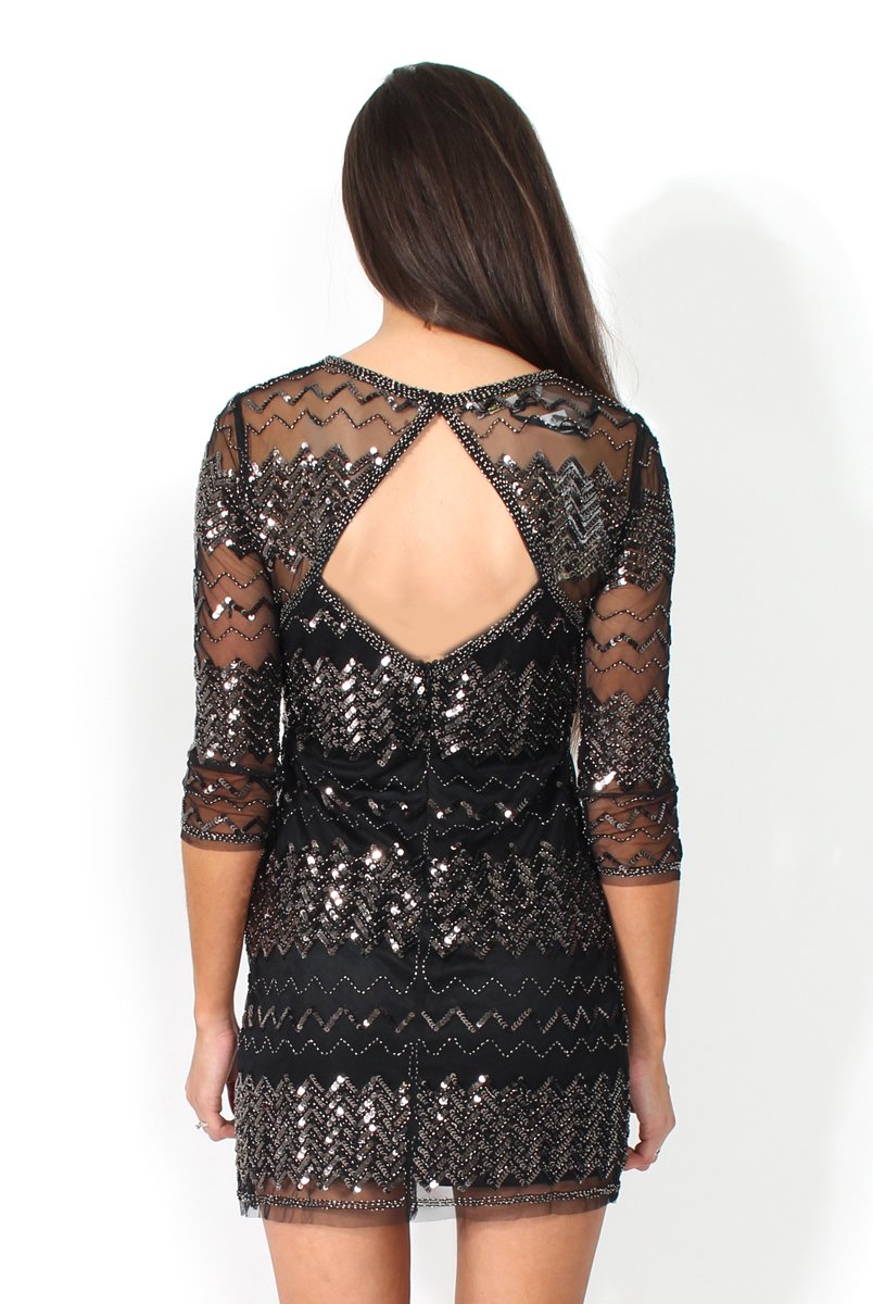 Demi Black Sequin Cut Out Back Dress – Rebellious Fashion