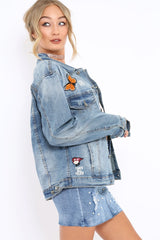 Denim Applique and Slogan Jacket - Idia-Jackets