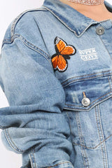 Denim Applique and Slogan Jacket - Idia-Jackets