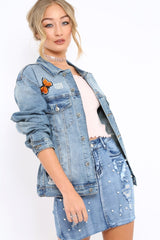Denim Applique and Slogan Jacket - Idia-Jackets