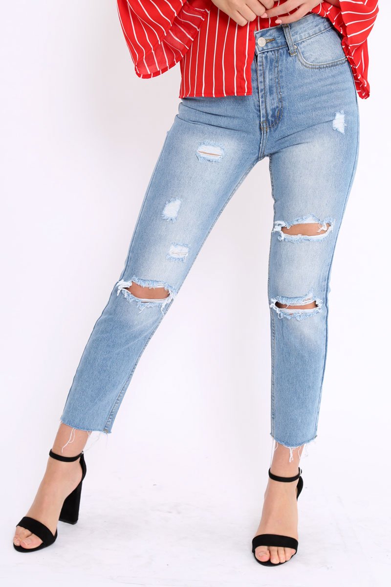 Denim Blue Bum Ripped Jeans - Jamani-Jeans