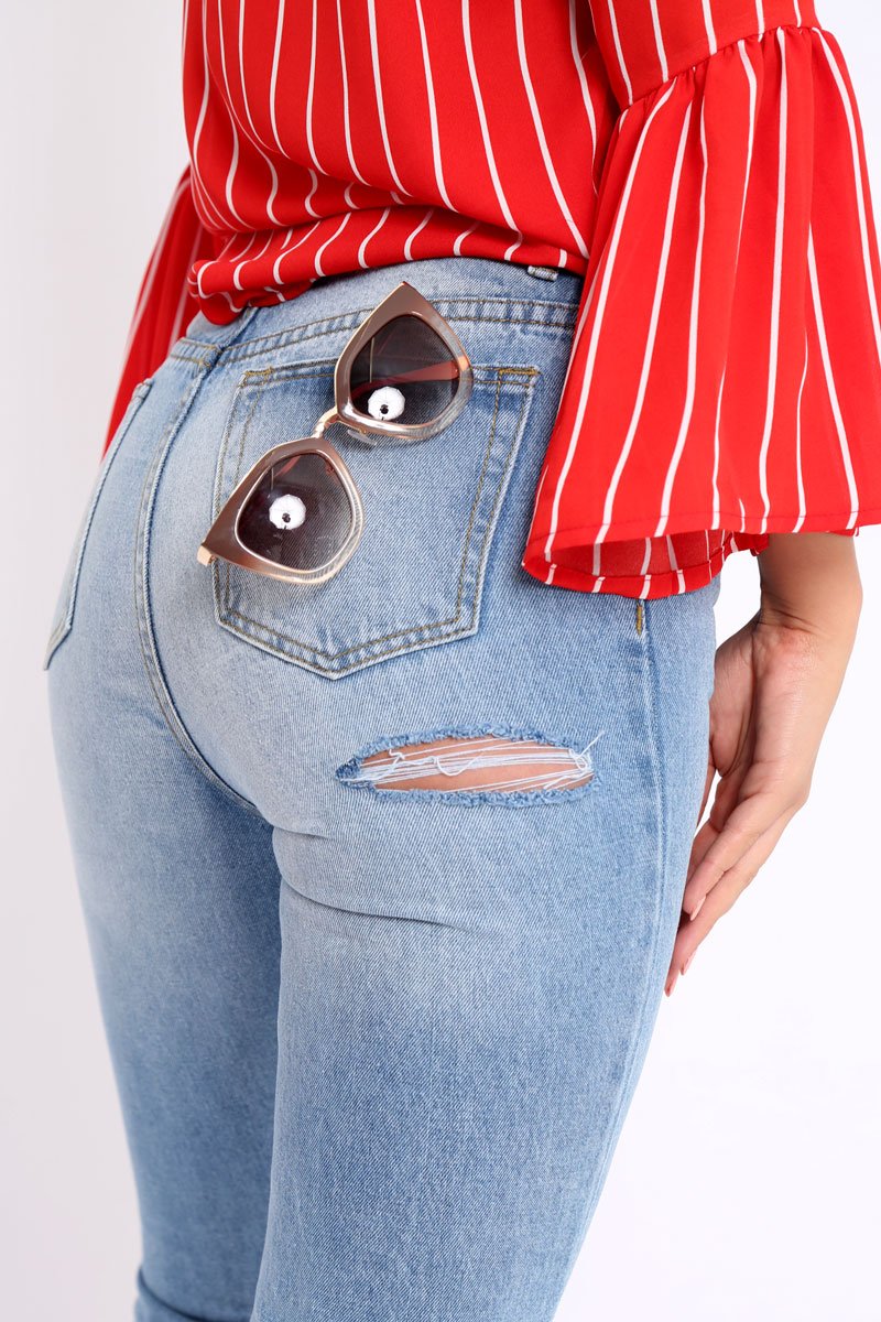 Denim Blue Bum Ripped Jeans - Jamani-Jeans