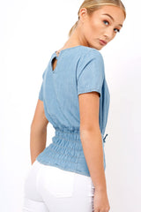 Denim Blue Corset Tee - Marla-Tops
