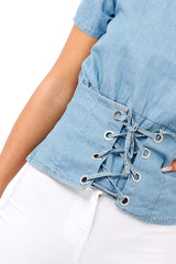 Denim Blue Corset Tee - Marla-Tops