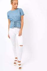 Denim Blue Corset Tee - Marla-Tops