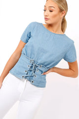 Denim Blue Corset Tee - Marla-Tops