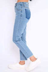 Denim Blue Fake Pocket Star Jeans - Jaydy-Jeans
