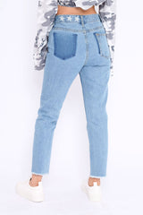 Denim Blue Fake Pocket Star Jeans - Jaydy-Jeans
