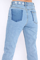 Denim Blue Fake Pocket Star Jeans - Jaydy-Jeans