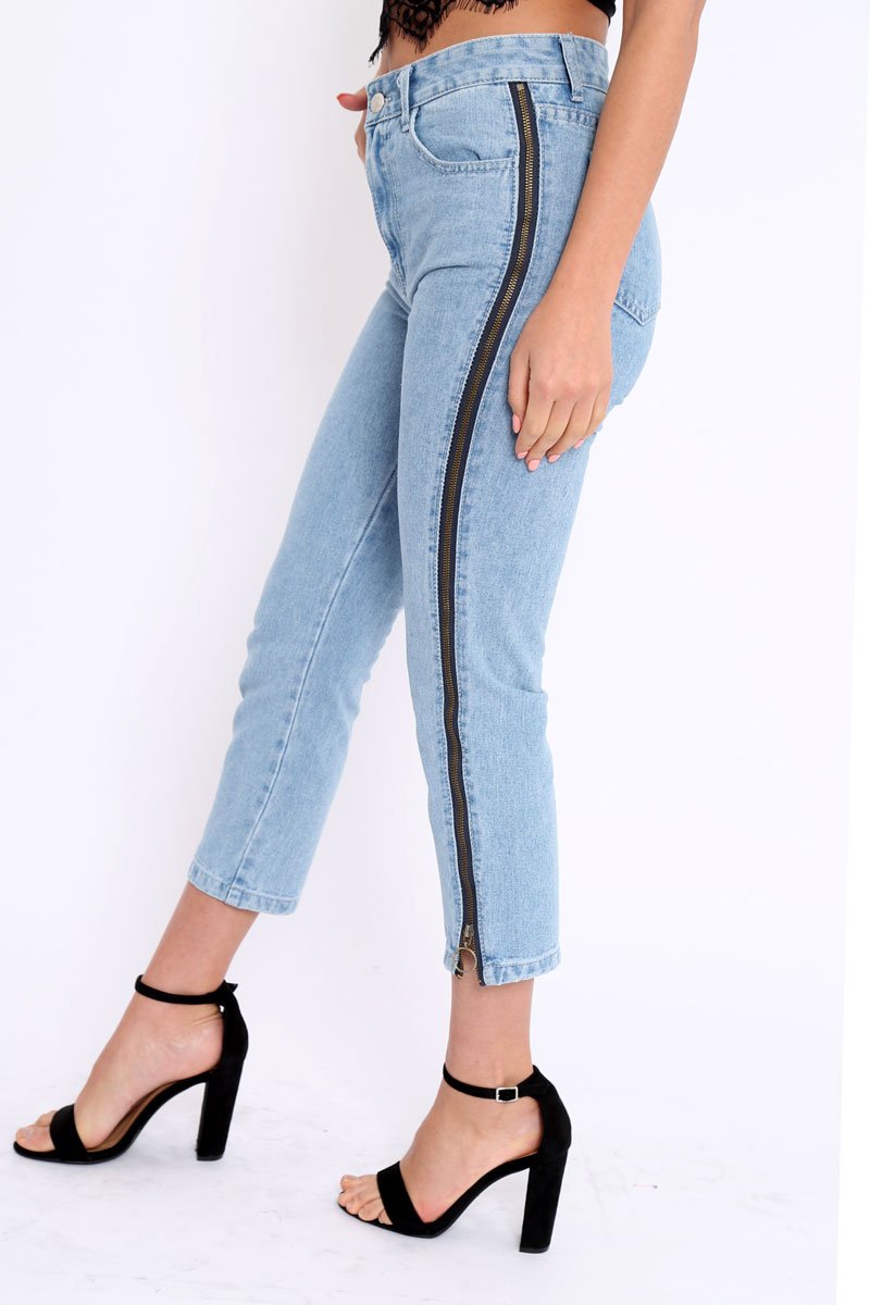 Denim Blue Side Zip Jeans - Italia-Jeans