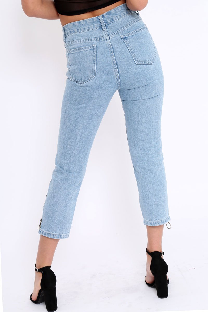 Denim Blue Side Zip Jeans - Italia-Jeans