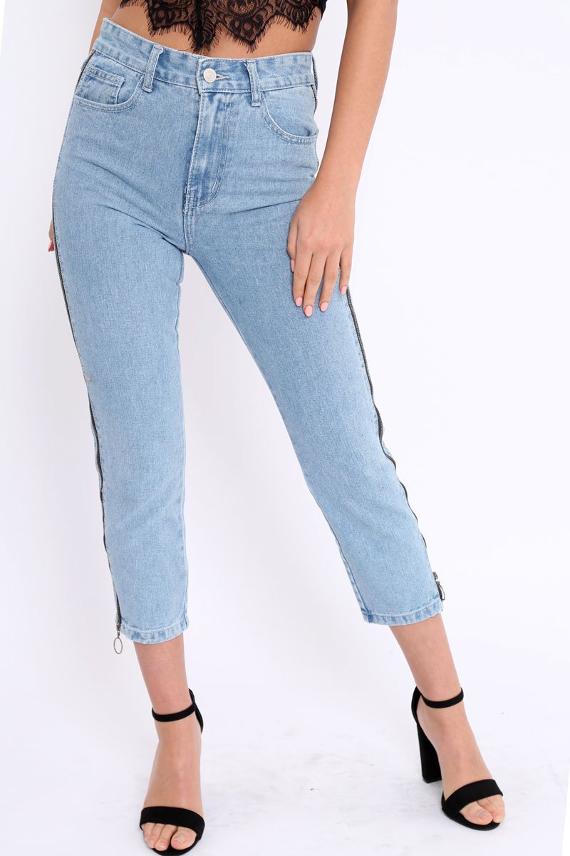 Denim Blue Side Zip Jeans - Italia-Jeans