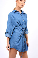 Denim Corset Front Shirt Dress - Malika-Shirts