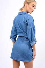Denim Corset Front Shirt Dress - Malika-Shirts