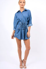 Denim Corset Front Shirt Dress - Malika-Shirts
