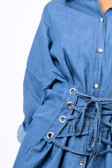 Denim Corset Front Shirt Dress - Malika-Shirts