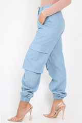 Denim Cuffed Cargo Pants - Galya-Trousers