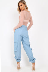 Denim Cuffed Cargo Pants - Galya-Trousers