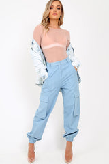 Denim Cuffed Cargo Pants - Galya-Trousers
