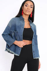 Denim Distressed Frayed Hem jacket - Violetta-Denim Jackets