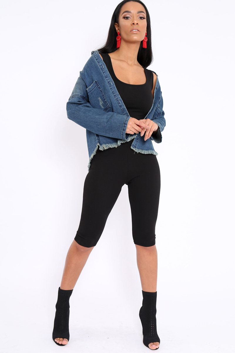 Denim Distressed Frayed Hem jacket - Violetta-Denim Jackets