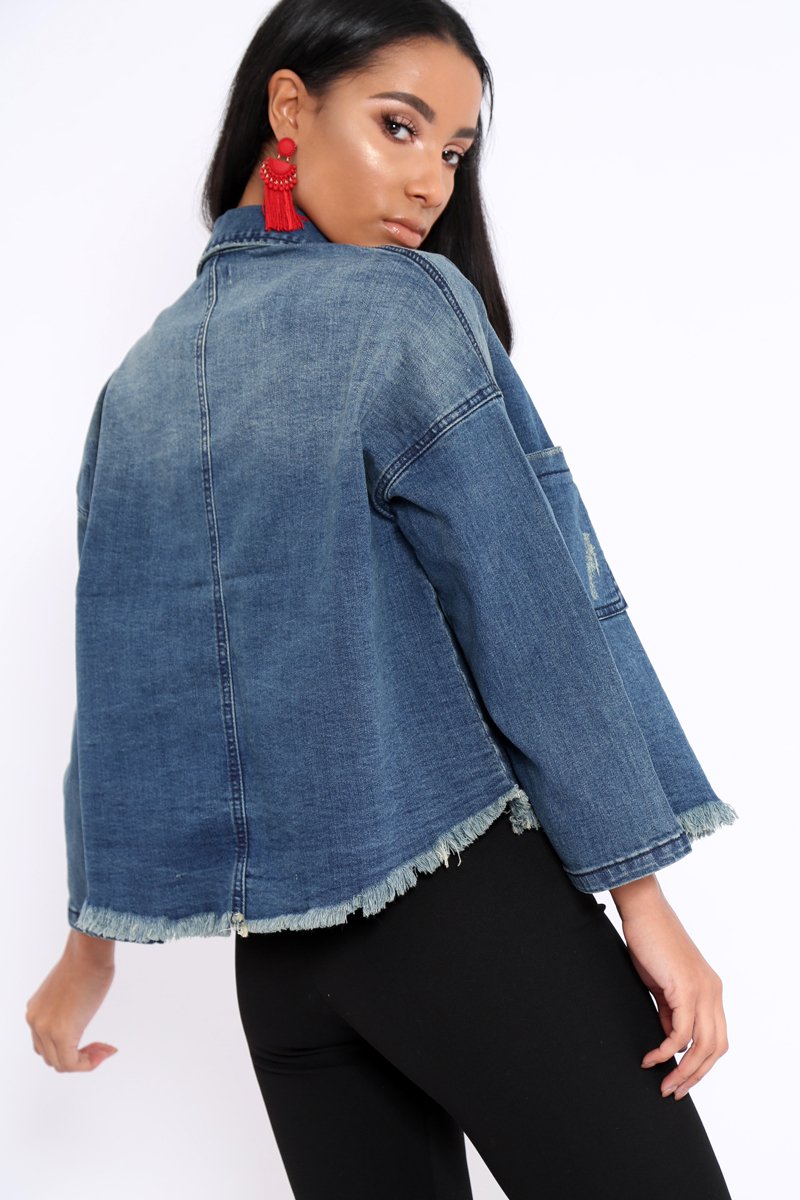 Denim Distressed Frayed Hem jacket - Violetta-Denim Jackets