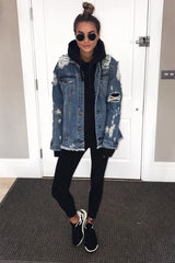 Denim Distressed Jacket -Dakira-Jackets