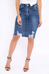 Denim Distressed Midi Skirt - Diana-Skirts