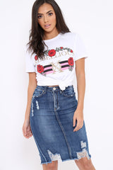 Denim Distressed Midi Skirt - Diana-Skirts