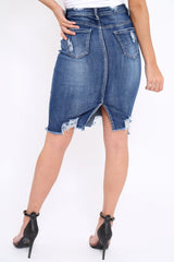 Denim Distressed Midi Skirt - Diana-Skirts