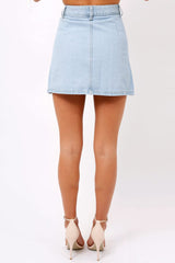 Denim Embroidered Button Front Skirt - River-Skirts