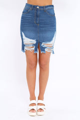 Denim Extreme Distressed Skirt - Zinnia-Skirts